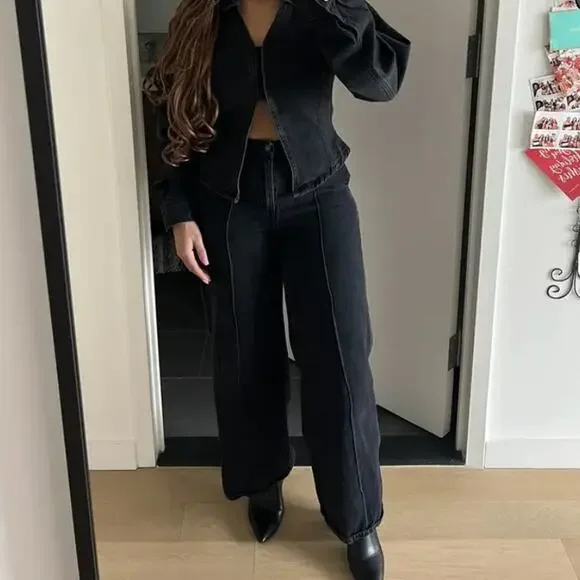 Madewell Black Super Wide Leg Jeans SIZE 30 Long Trouser Work Casual Denim $148 - Picture 5 of 10